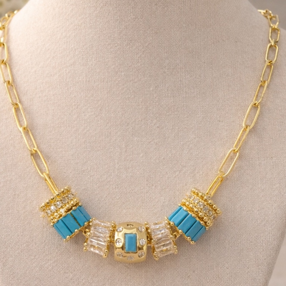 Tiffany blue paperclip necklace, 18 inches with gold accents